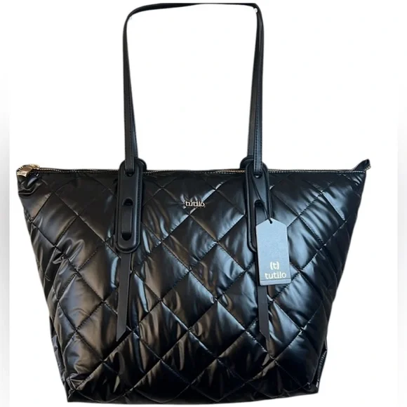 TUTILO QUILTED GRID TOTE BAG WATERPROOF SOFT HIGH CAPACITY WOMENS BLACK COLOR - Picture 9 of 12